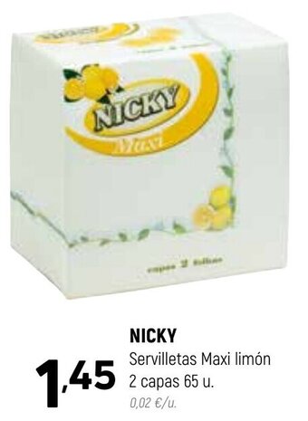 Coviran Nicky Servilletas Maxi limón 2 capas 65 u. oferta