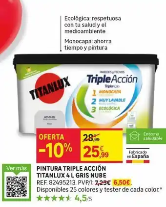 Leroy Merlin Pintura triple acción titanlux 4l gris nube oferta
