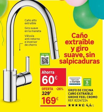 Leroy Merlin Grifo de cocina caño extraíble grohe feel cromo oferta