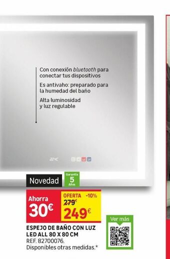 Leroy Merlin Espejo de baño con luz led all 80 x 80 cm oferta