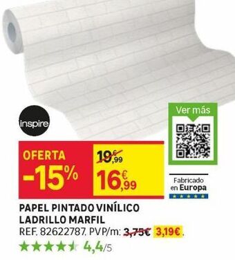 Leroy Merlin Papel pintado vinílico ladrillo marfil oferta