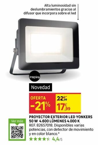 Leroy Merlin Proyector exterior led yonkers 50 w 4.600 lúmenes 4.000 k oferta