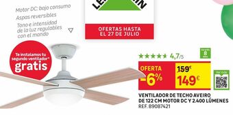 Leroy Merlin Ventilador de techo aveiro de 122 cm motor dc y 2.400 lúmenes oferta
