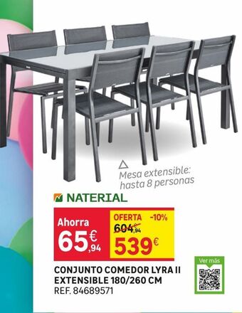 Leroy Merlin Conjunto comedor lyra ii extensible 180/260 cm oferta