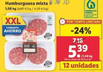 Lidl Hamburguesa Mixta 1.08 kg oferta