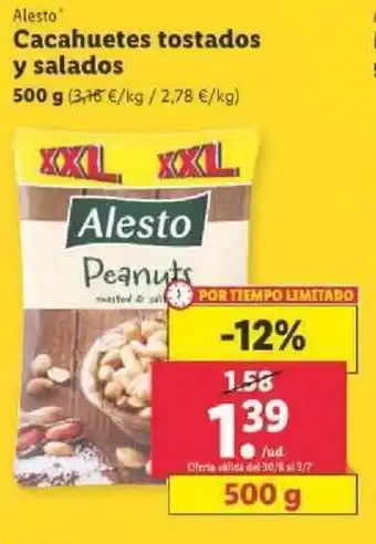 Lidl Alesto Cacahuetes Tostados y Salados 500 g oferta