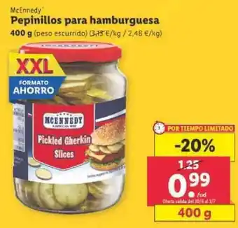 Lidl McEnnedy Pepinillos Para Hamburguesa 400 g oferta