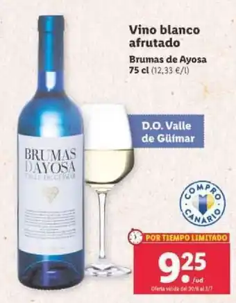 Lidl Brumas de Ayosa Vino Blanco Afrutado 75 cl oferta