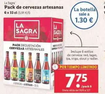 Lidl La Sagra Pack de Cervezas Artesanas 6 x 33 cl oferta
