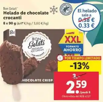 Lidl Bon Gelati Helado de chocolate crocanti 8 x 90 g oferta