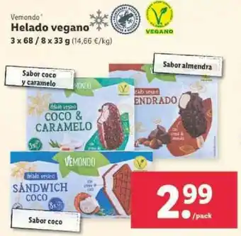 Lidl Vemondo Helado vegano 3 x 68 / 8 x 33 g oferta