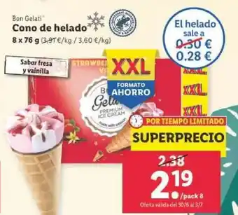 Lidl Bon Gelati Cono de helado 8 x76 g oferta
