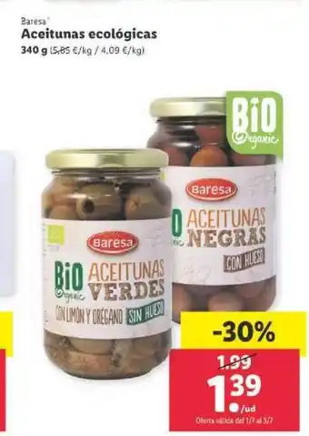 Lidl Baresa Aceitunas ecológicas 340g oferta
