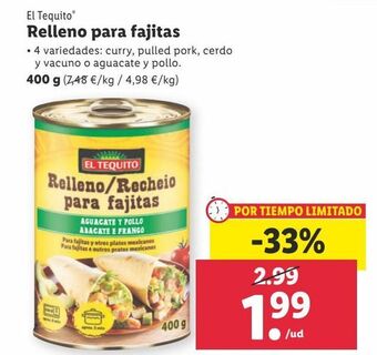 Lidl Relleno para fajitas el tequito oferta