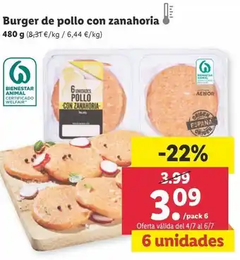 Lidl Hamburguesas de pollo con zanahoria oferta
