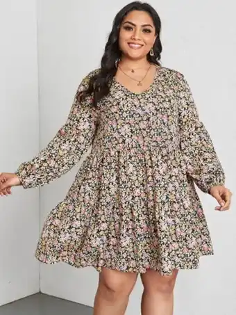 Shein Vestidos tallas grandes volante rígido floral de margarita bohemio oferta