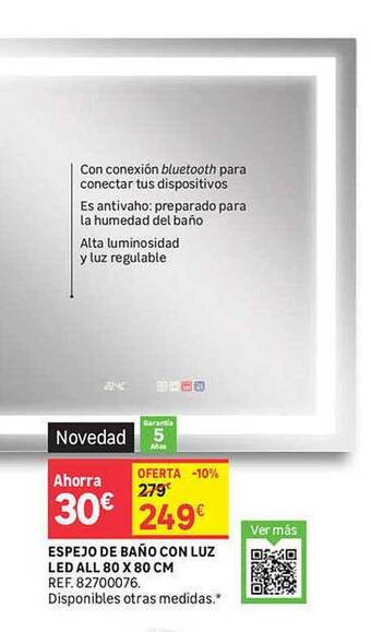 Leroy Merlin Espejo De Baño Con Luz Led All 80 X 80 Cm oferta