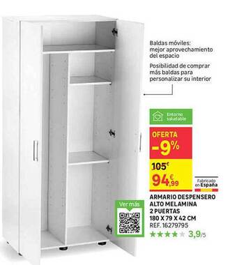 Leroy Merlin Armario Despensero Alto Melamina 2 Puertas 180 X 79 X 42 Cm oferta