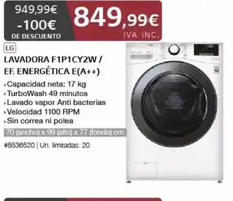 Lg Lavadora F1p1cy2w Ef. Energética E (a++)