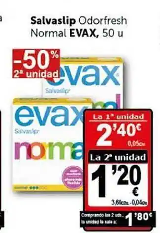 Masymas -50% 2a Unidad Salvaslip Odorfresh Normal Evax oferta