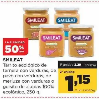 Alimerka La 2a Unidad 50% Dto Smileat Tarrito Ecológico De Ternera De Verduras De Pavo Con Verduras De Merluza Con Verduras O Guisito oferta