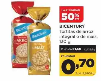 Alimerka 2a Unidad 50% Bicentury Tortitas De Arroz Integral O De Maíz oferta