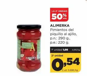 Alimerka La 2a Unidad 50% Dto Alimerka Pimientos Del Piquillo Al Ajillo oferta