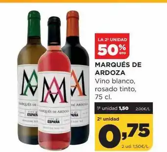 Alimerka La 2a Unidad 50% Dto Marqués De Ardoza Vino Blanco Rosado Tinto oferta