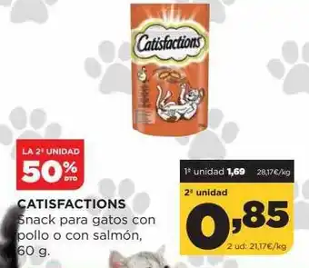 Alimerka La 2a Unidad 50% Dto Catisfactions Snack Para Gatos Con Pollo O Con Salmón oferta