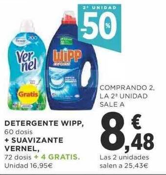 Supercor 2a Unidad -50% Detergente Wipp + Suavizante Vernel oferta