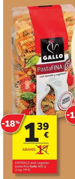 Consum Espirales con vegetales pasta fina gallo 400 g oferta