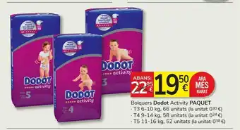 Consum Pañales dodot activity paquete t3 (66 uds.), t4 (58 uds.) o t5 (52 uds.) oferta
