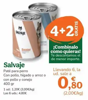 TiendAnimal Paté para perros salvaje con pollo, hígado y arroz o con pollo y conejo 400 gr oferta