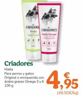 TiendAnimal Criadores malta para perros y gatos original o enriquecida con ácidos grasos omega 3 y 6 100 g oferta