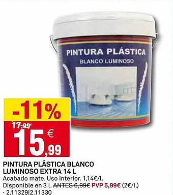 Bricoking Pintura Plástica Blanco Luminoso Extra 14l oferta
