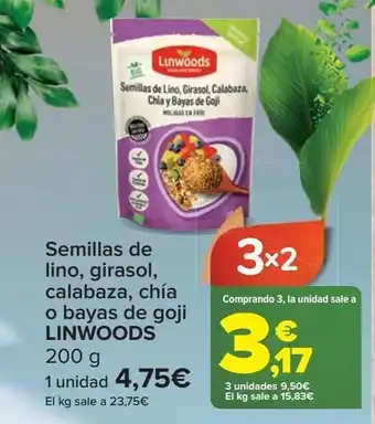 Carrefour Semillas de lino, girasol, calabaza, chía o bayas de goji linwoos oferta