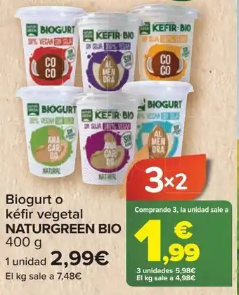 Carrefour Bioyogurt o kéfir vegetal naturgreen bio oferta
