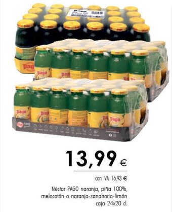 Cash Ifa Néctar Pago naranja, piña 100%, melocotón o naranja-zanahoria-limón caja 24x20 cl oferta
