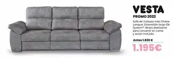 OKSofas Sofá de 3 plazas más chaise longue vesta oferta