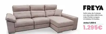 OKSofas Sofá relax de 3 plazas con dos relax eléctricos más chaise longue freya oferta