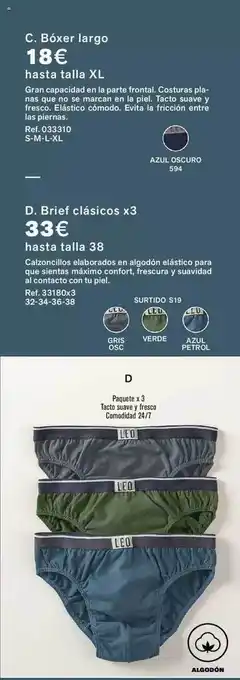 Leonisa Bóxer Largo Hasta Talla Xl Brief Clasico X3 Hasta Talla 38 oferta