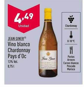 ALDI Jean Giner Vino Blanco Chardonnay Pays D'oc oferta