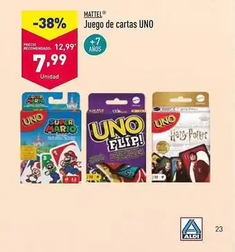 ALDI Mattel Juego De Cartas Uno oferta