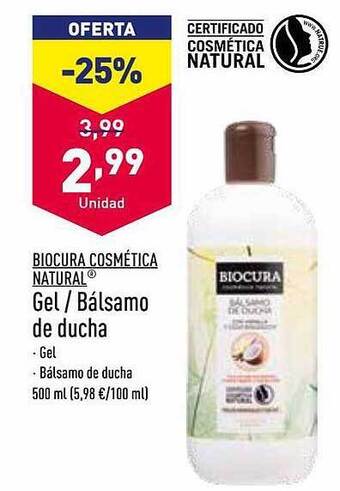 ALDI Biocura Cosmética Natural Gel Bálsamo De Ducha oferta