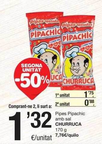 SPAR Fragadis Segona Unitat -50% Pipes Pipachic Amb Sal Churruca oferta