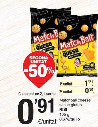 SPAR Fragadis Segona Unitat -50% Matchball Cheese Sense Gluten Risi oferta