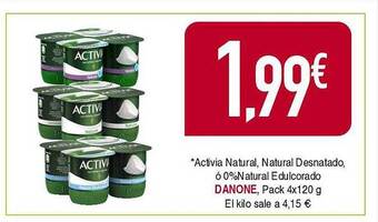 Masymas Activia Natural Natural Desnatado ó 0% Natural Edulcorado Danone oferta