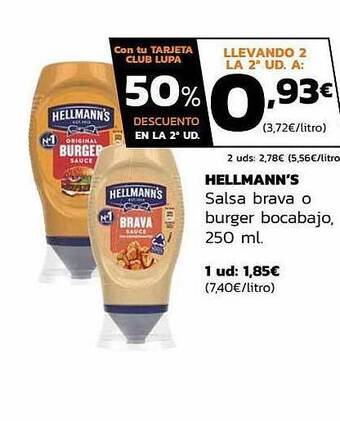 Supermercados Lupa Hellmann's Salsa Brava O Burger Bocabajo oferta