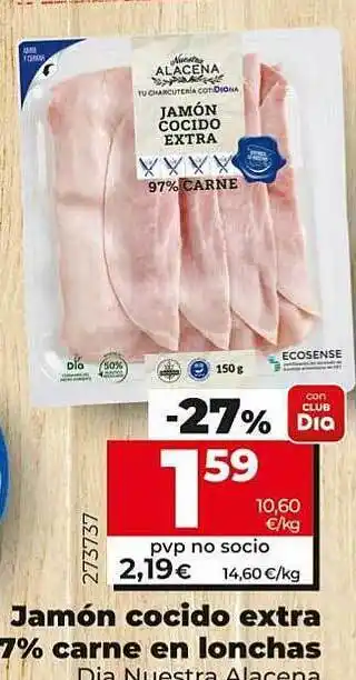 Dia Supermercados Jamón Cocido Extra 7% Carne En Lonchas oferta