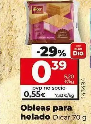 Dia Supermercados Obleas Para Helado Dicar oferta